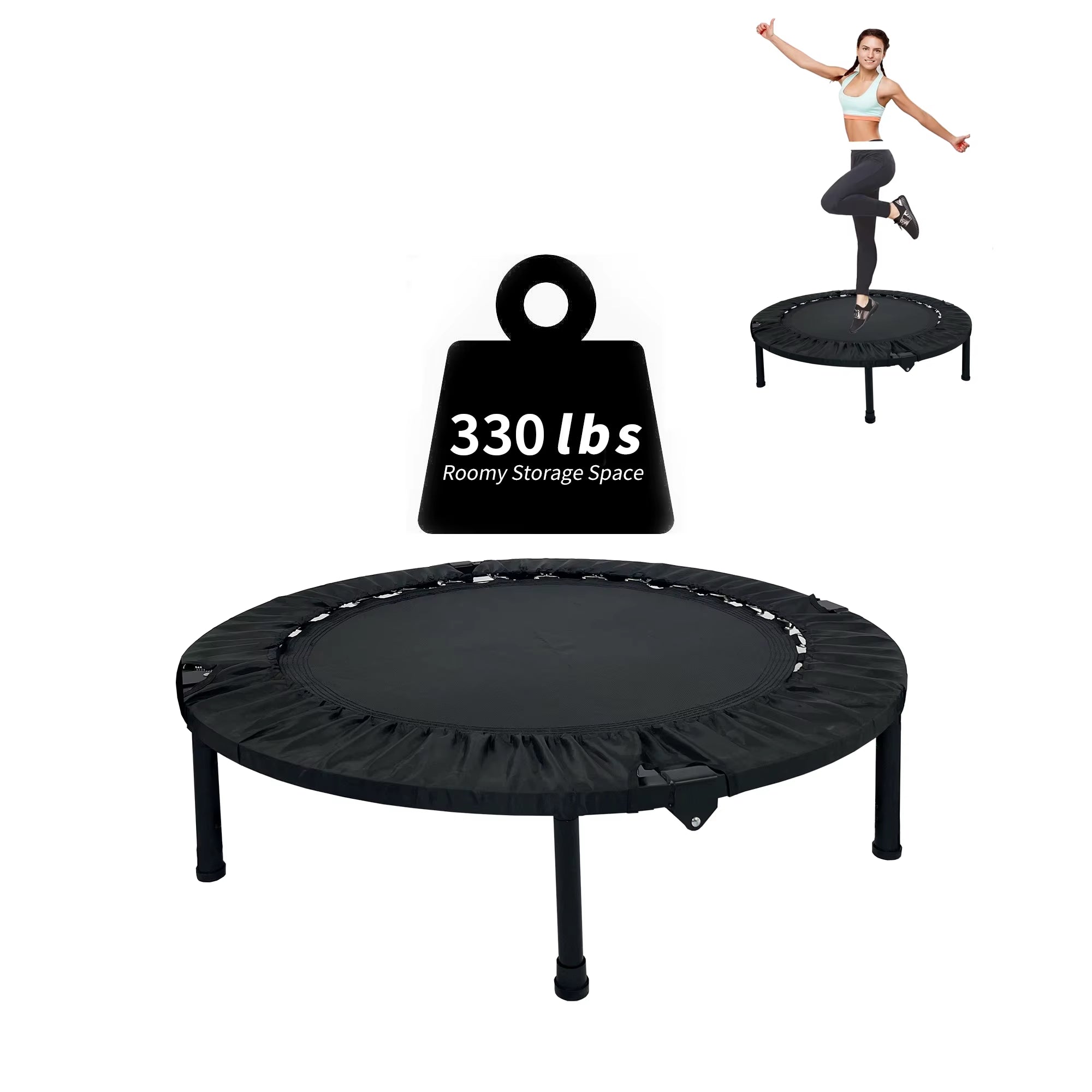 Foldable Mini Exercise Trampoline Portable Fitness Rebounder Sport for Adults Jumping Training Indoor/Outdoor for Home Workout